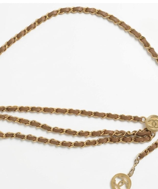 Chanel Three-Chain Gold Belt with Tan Leather