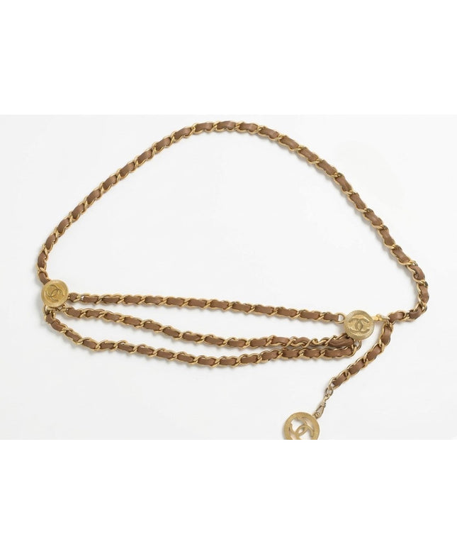 3 chain gold belt with tan leather