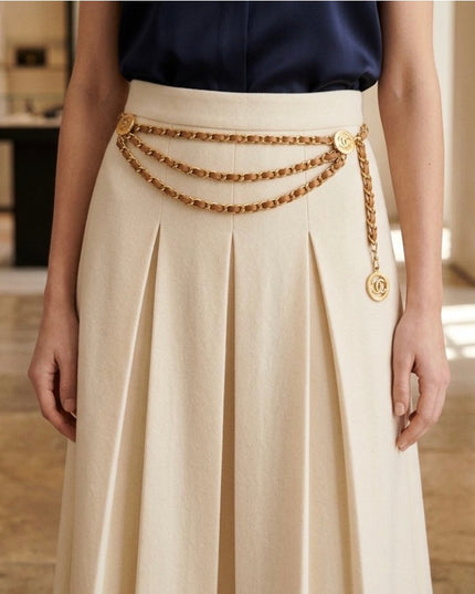 3 chain gold belt with tan leather