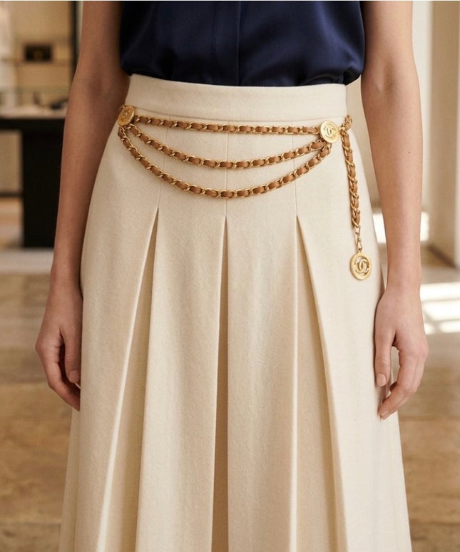 Chanel Three-Chain Gold Belt with Tan Leather