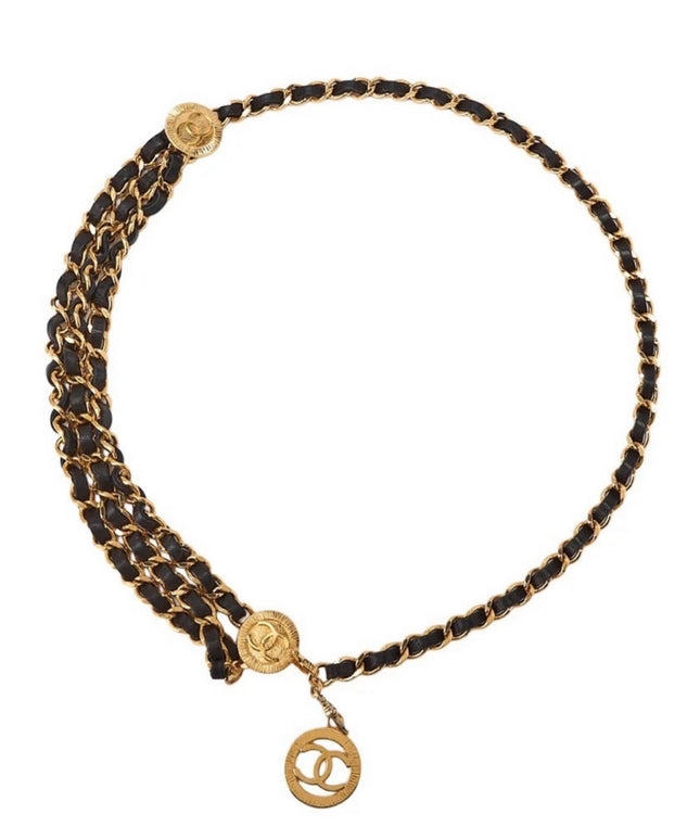 Chanel Gold Chain Belt with Black Leather