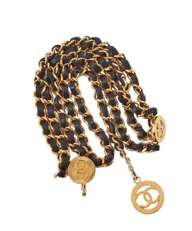 Chanel Gold Chain Belt with Black Leather