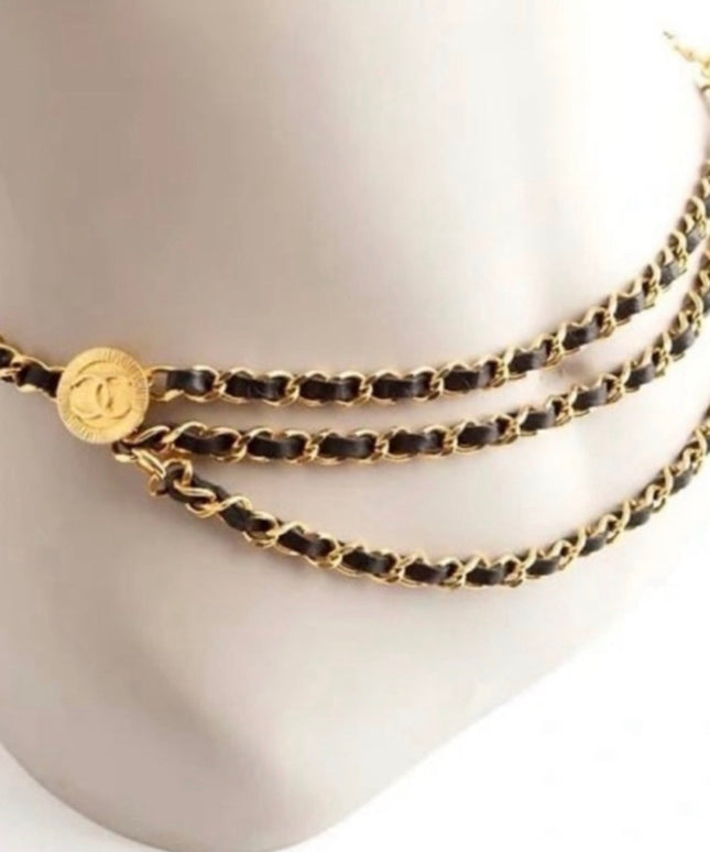 Chanel Gold Chain Belt with Black Leather