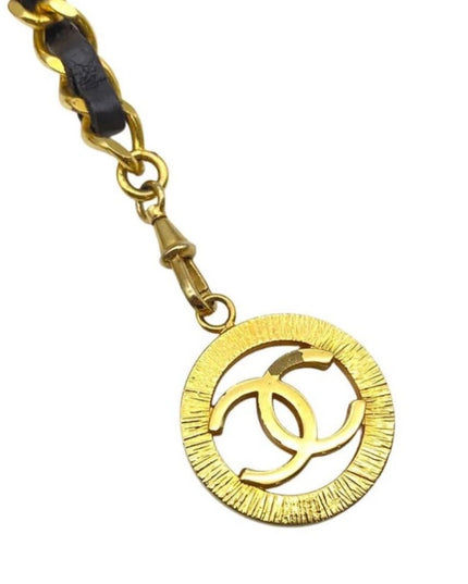 Gold chain belt with black leather