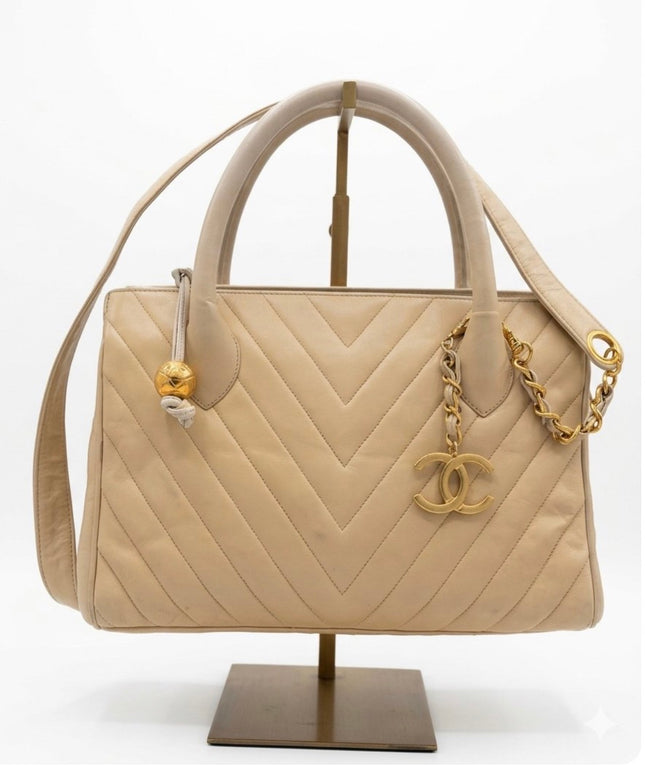Chanel Top Handle Bowler Bag – Tan Calfskin with Crossbody Strap