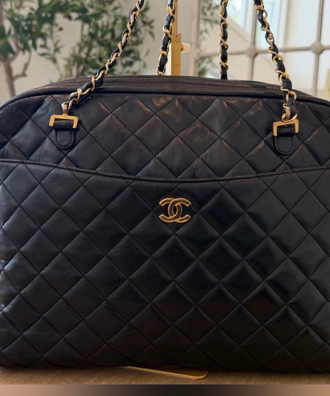 Chanel X-Large Zippered Chain Tote – Black Quilted Leather