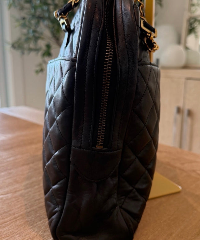 Chanel X-Large Zippered Chain Tote – Black Quilted Leather