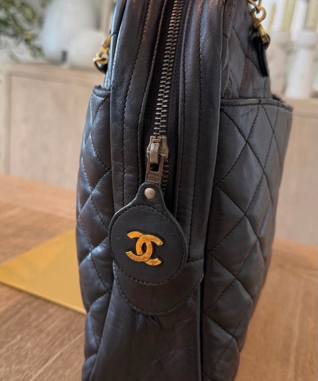 Chanel X-Large Zippered Chain Tote – Black Quilted Leather