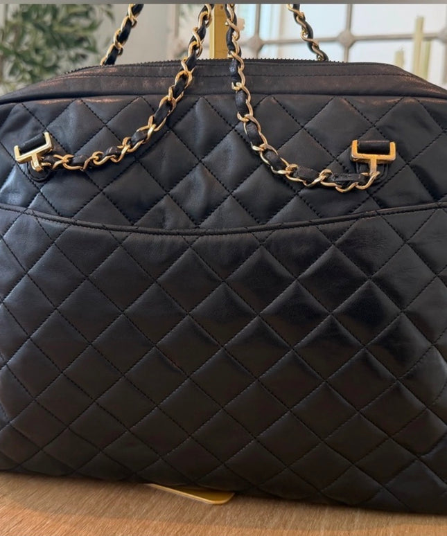 Chanel X-Large Zippered Chain Tote – Black Quilted Leather