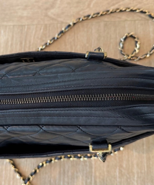 Chanel X-Large Zippered Chain Tote – Black Quilted Leather