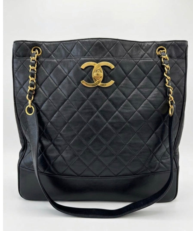 Chanel X-Large Chain Tote with Turn Lock – Black Quilted Leather