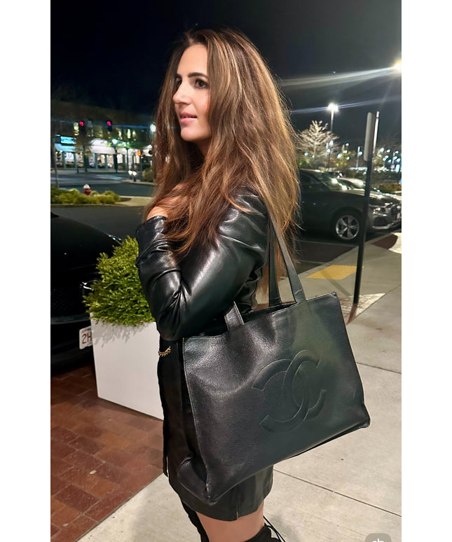 Authentic vintage Chanel black caviar tote bag
