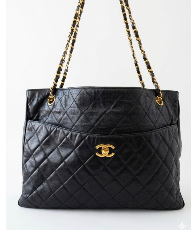 Chanel Large Chain Turn-Lock Tote – Black Quilted Leather