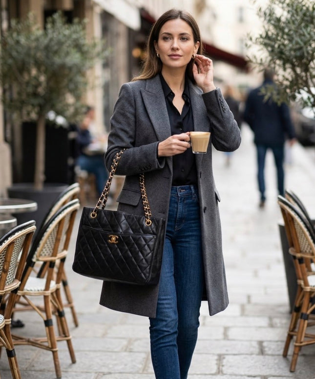 Chanel Chain Turn-Lock Shoulder Tote – Black Quilted Leather