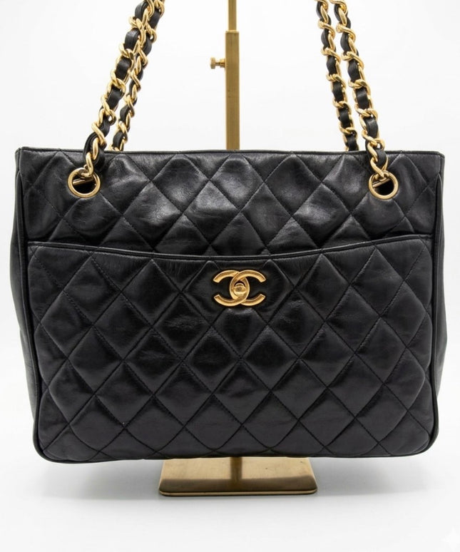 Chanel Chain Turn-Lock Shoulder Tote – Black Quilted Leather