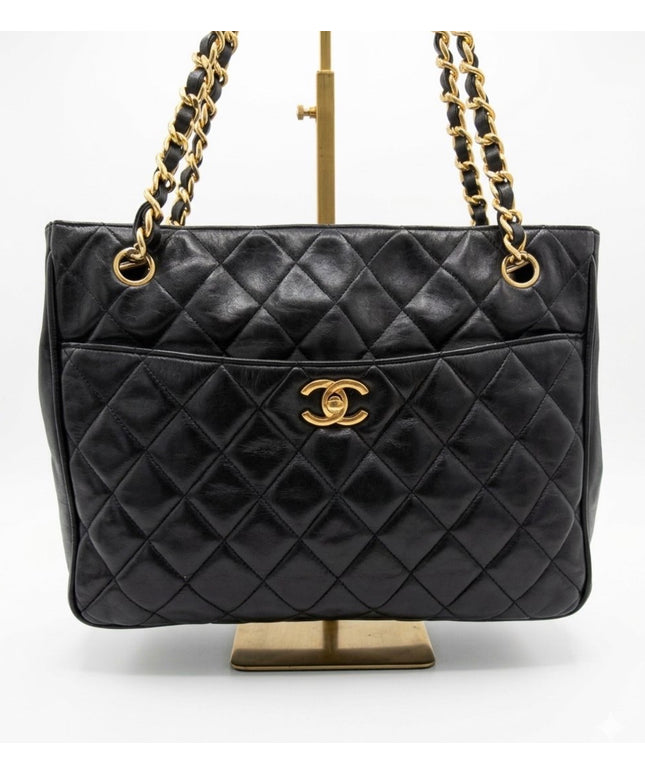 Chanel Chain Turn-Lock Shoulder Tote – Black Quilted Leather