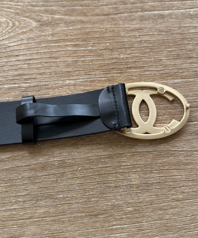 Chanel CC Belt – Black Leather with Silver Hardware