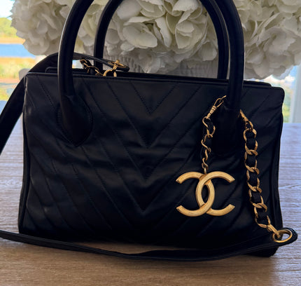 sold!! Chanel Top Handle Bowler Bag – black Calfskin with Crossbody Strap