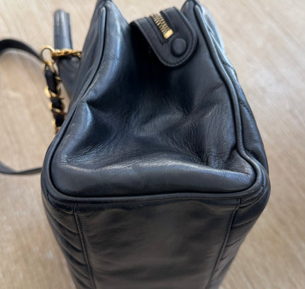 sold!! Chanel Top Handle Bowler Bag – black Calfskin with Crossbody Strap