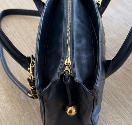 sold!! Chanel Top Handle Bowler Bag – black Calfskin with Crossbody Strap