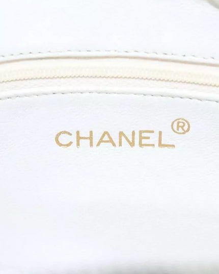 Chanel white calfskin leather flap camera crossbody bag with tassel