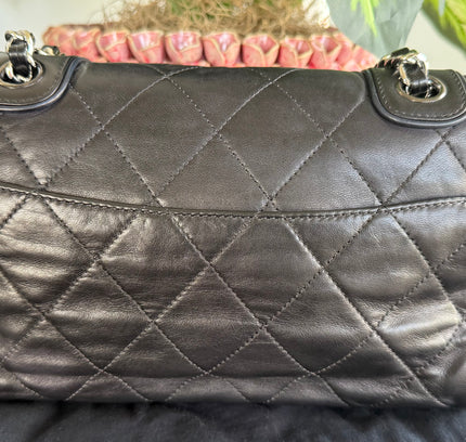 CHANEL Matelasse 2.55 Shoulder Bag black Lamb Skin  Silver