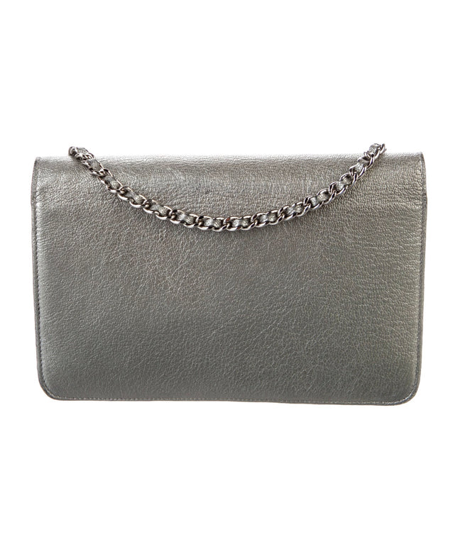 Chanel silver calfskin leather flap crossbody bag