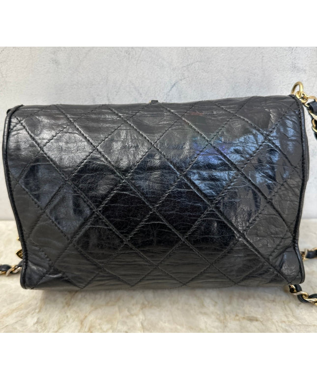 SOLD!! Authentic vintage Chanel black calfskin quilted flap chain tassel crossbody Bags