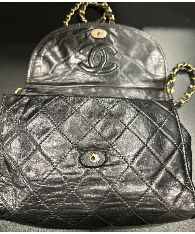 SOLD!! Authentic vintage Chanel black calfskin quilted flap chain tassel crossbody Bags