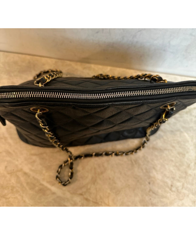 SOLD!!  Chanel black caviar leather tote bag