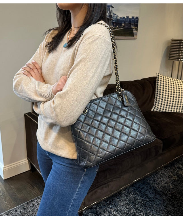 SOLD!!  Chanel black caviar leather tote bag
