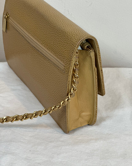 SOLD!! Chanel tan caviar leather flap WOC crossbody bag