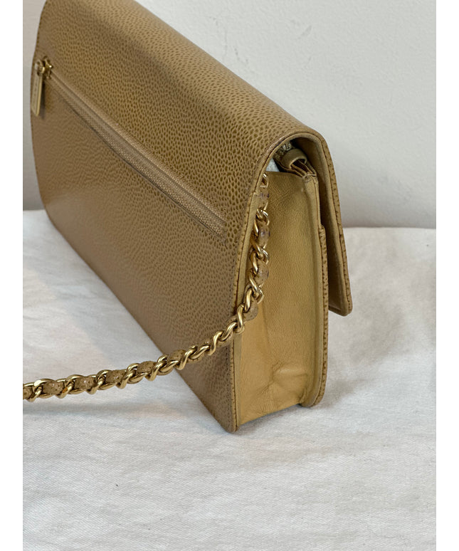 SOLD!! Chanel tan caviar leather flap WOC crossbody bag