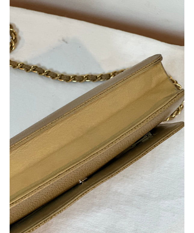 SOLD!! Chanel tan caviar leather flap WOC crossbody bag