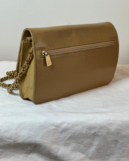 SOLD!! Chanel tan caviar leather flap WOC crossbody bag