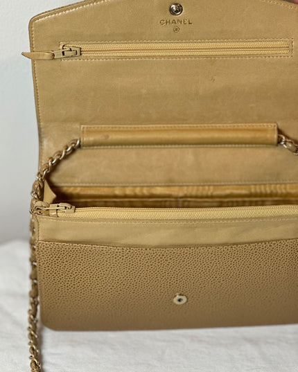 SOLD!! Chanel tan caviar leather flap WOC crossbody bag