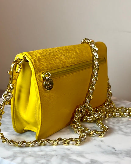 Chanel yellow caviar leather flap crossbody bag