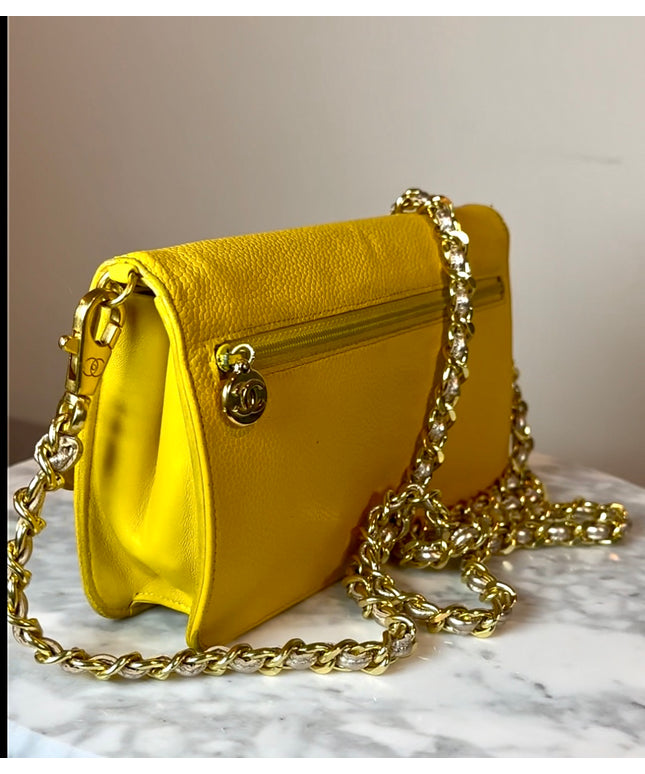 Sold!!  Chanel yellow caviar leather flap crossbody bag