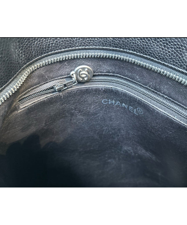 SOLD!! Chanel black caviar leather medallion tote