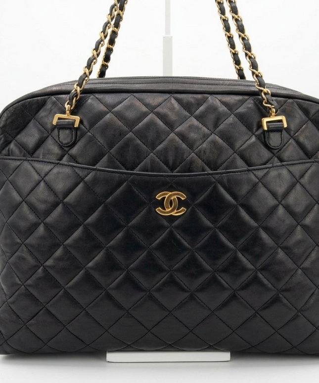 Chanel X-Large Zippered Chain Tote – Black Quilted Leather