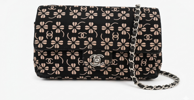 Chanel Black Canvas Flap Bag with Floral CC Motif