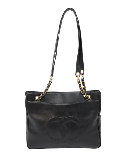 CHANEL Black calfskin leather Tote chain Bag