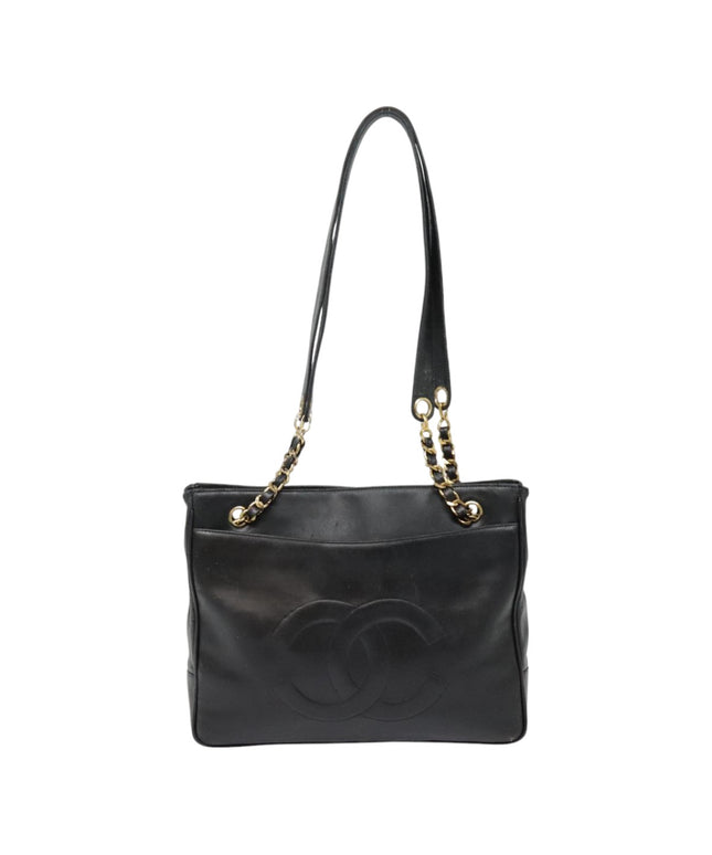 SOLD!! CHANEL Black calfskin leather Tote chain Bag